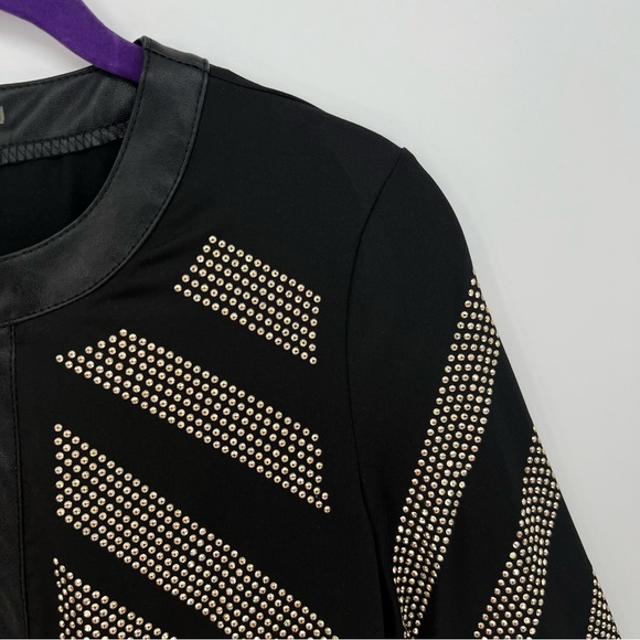 Carmin Womens Top or Jacket Gold Studded Vegan Leather Trim Full Zip Long Sleeve - Picture 8 of 15